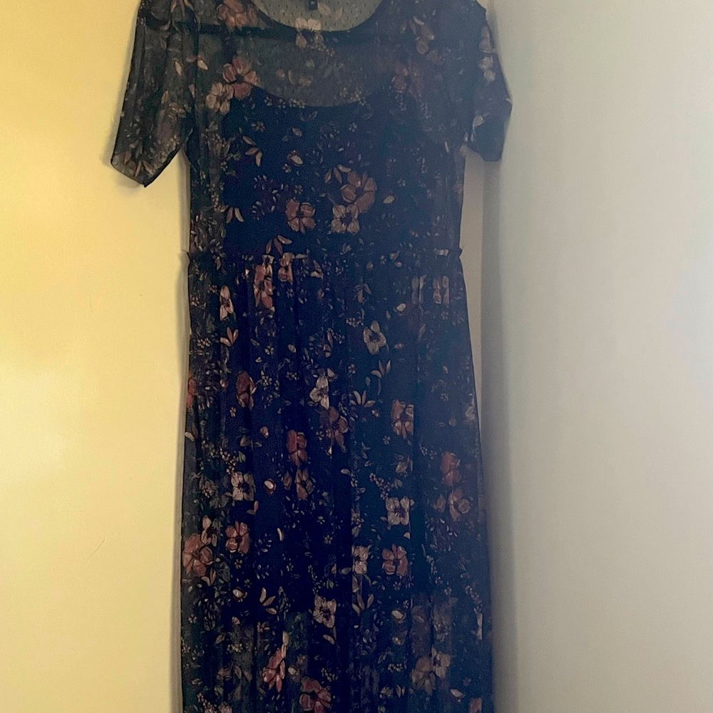 Sheer navy blue floral dress
